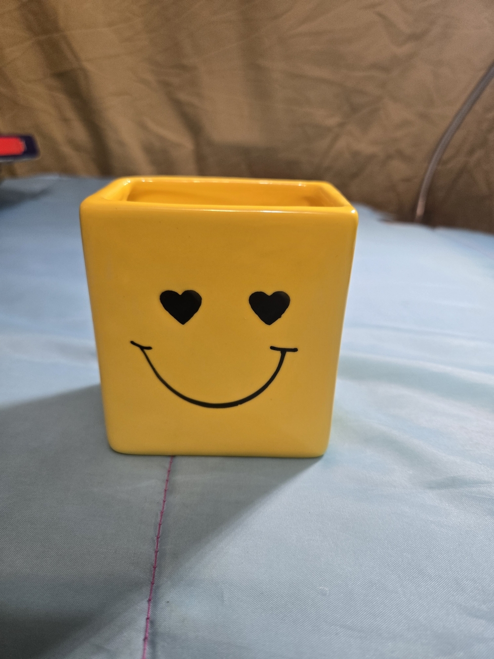 Smile Face Yellow Rectangle Planter Plant Pot/ Make Up Brush Holder/Trinkets